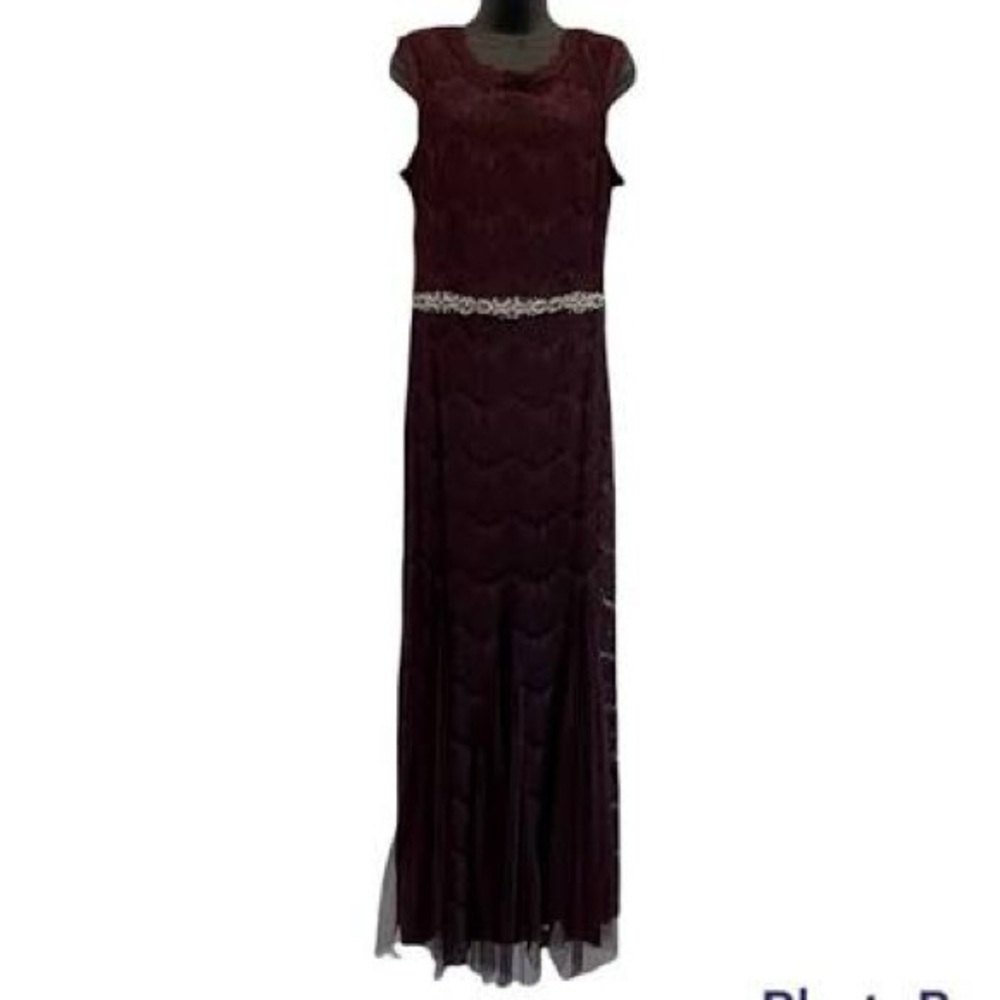Betsy and Adam Deep Wine/Purple Evening Gown With Crystal Belt Size 8